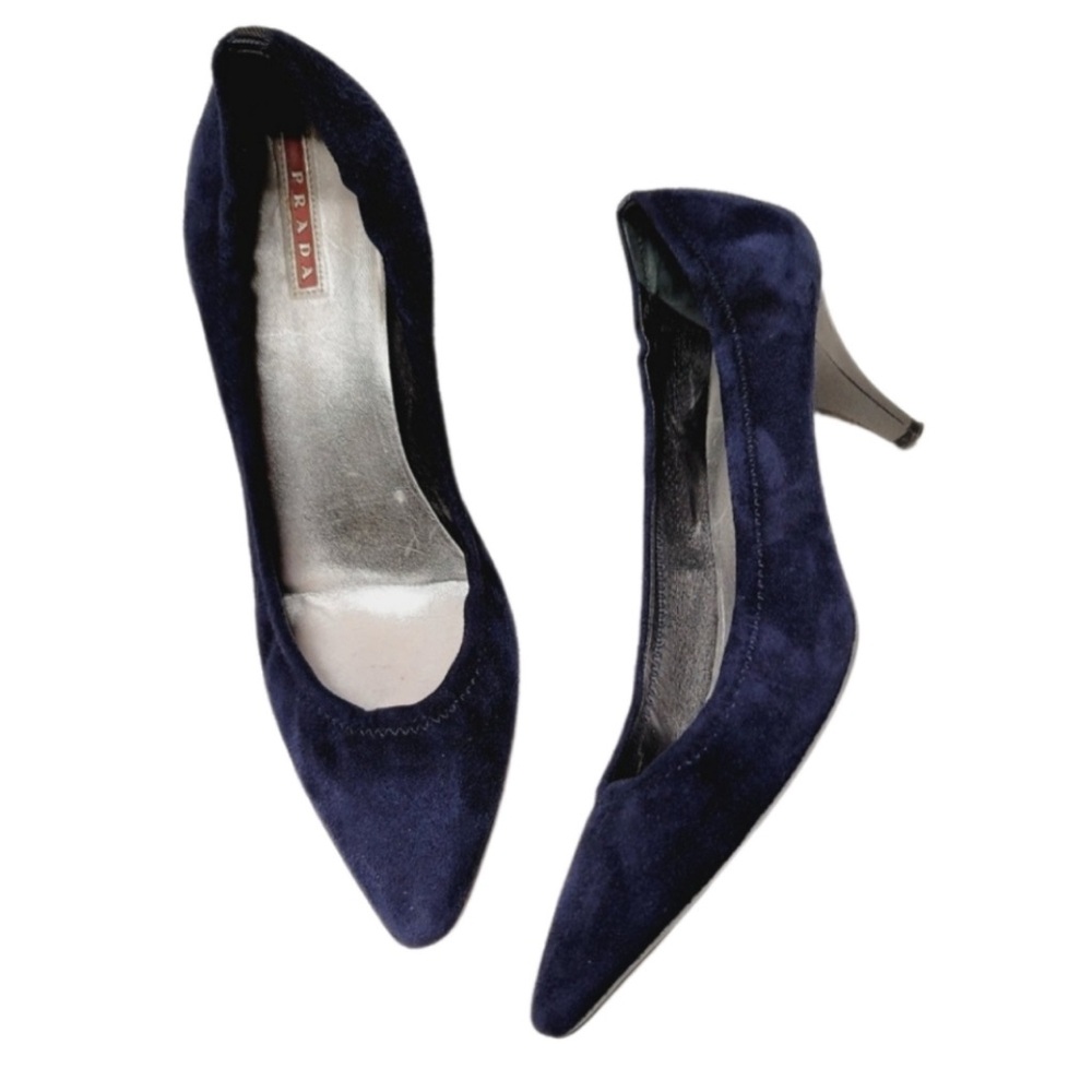 Prada Women's Navy Blue Suede Pumps - Picture 6 of 12